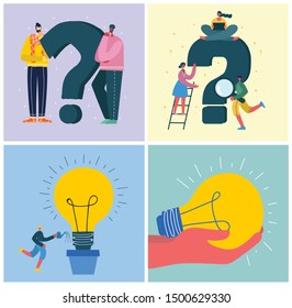 Vector concept illustration business backgrounds of Start Up with light bulbes in the flat style.