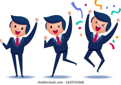 Vector concept illustration of business man in different happy emotion