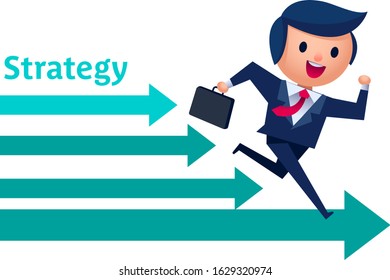 Vector concept illustration of businessman running follow arrow strategy plans