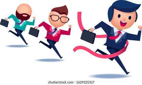 Vector concept illustration of businessman winning the running competition