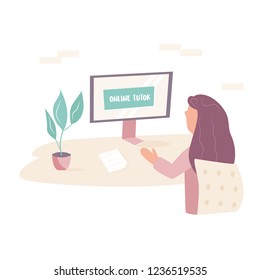 Vector concept illustration for e-learning, online courses, virtual classroom and other educational process. Personal online tutor mentoring