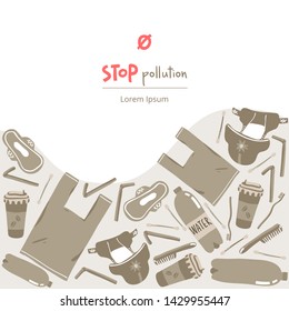 Vector concept illustration with hand drawn pollution elements. Go green, stop the Earth  pollution poster