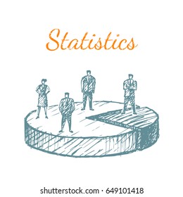 Vector concept illustration. Hand drawn sketch. Lettering statistics.