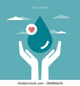 vector concept illustration of hands holding water drop