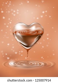vector concept illustration with heart of glass and melted chocolate,eps 10 file, gradient mesh and transparency used, raster version available