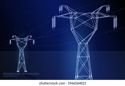 
Vector concept illustration of a high voltage tower, on a dark blue background, a symbol of electricity, progress and technology.