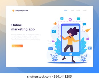 Vector Concept Illustration idea of ​​web pages for businesses, shopping sites and online marketing application. Modern vector illustration concept for developing mobile websites. Flat Gradient Style
