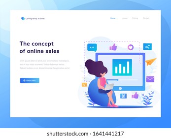Vector Concept Illustration idea of ​​web pages for businesses, shopping sites and shipping goods via online. Modern vector illustration concept for developing mobile websites. Flat Gradient Style