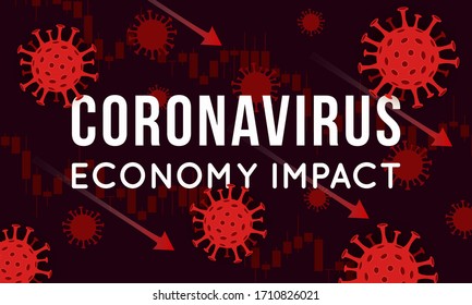 Ilustración conceptual del impacto del coronavirus en la bolsa y la economía global. El virus Covid-19 provoca una caída del mercado. Antecedentes con cartas de candlestick y virus.