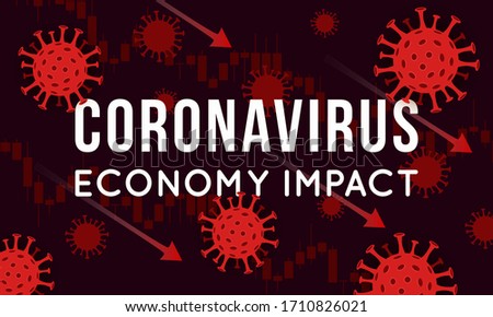 Vector concept illustration of impact of coronavirus on the stock exchange and global economy. Covid-19 virus causes market fall down. Background with candlestick stock charts and viruses.