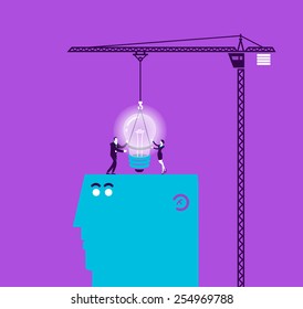 Vector concept illustration of light bulb and gift - Modern colors. Creative Bussiness illustration. Eps 10