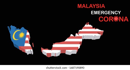 Vector concept illustration Malaysia lockdown with maps, flag and lock symbol