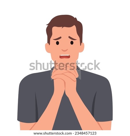 Vector concept illustration of a man feeling sorry. Flat vector illustration isolated on white background