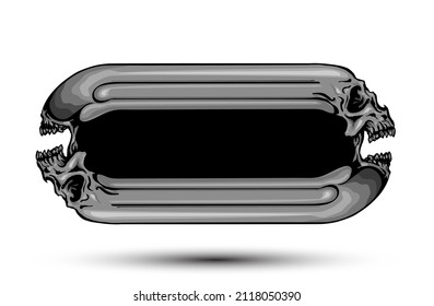 Vector concept illustration of oblong double screaming skull in grayscale shaded monochrome mode.