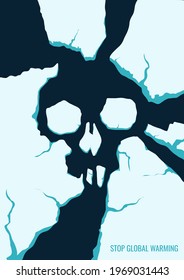 vector concept illustration on the theme of ecology, ecological crisis, global warming, melting glaciers, saving glaciers. ice floes that melt will form a skull. can be used as a social poster.