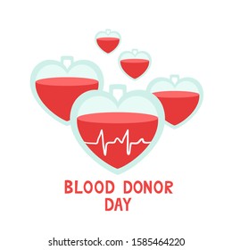 Vector concept illustration of pack of blood hearts with text. World blood day flat illustration used for donor day poster, hospital website, magazine