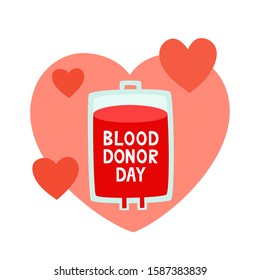 Vector concept illustration of pack of blood with text. World blood day flat illustration used for donor day poster, hospital website, magazine