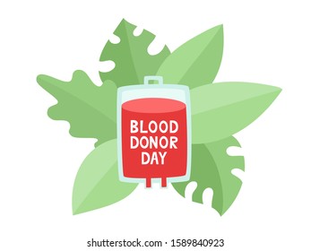 Vector concept illustration of pack of blood with text and floral elements. World blood day flat illustration used for donor day poster, hospital website, magazine
