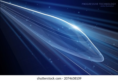 
Vector concept illustration of a polygonal, futuristic high-speed train on a dark blue background, transport, logistics, technology, business.