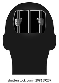 Vector Concept Illustration of Prisoner in Our Own Mind, Eps 8 Vector