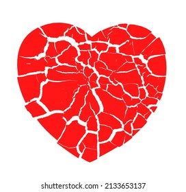 Vector concept illustration of a red broken heart into pieces.