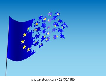 vector concept illustration of scattered eu flag, eps10 vector, gradient mesh and transparency used, raster version available