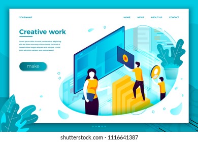 Ilustración de concepto de vectores - proceso de trabajo de creación de sitios. Banner brillante moderno, plantilla de sitio con lugar para el texto.