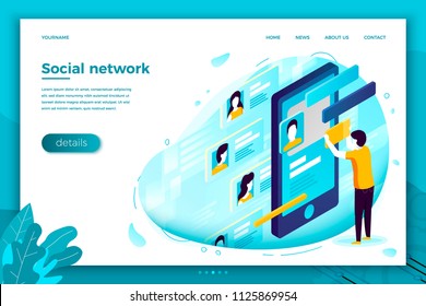 Vector Concept Illustration -  Social Network Profile Creation, Dating Service. Modern Bright Banner, Site Template With Place For Your Text.