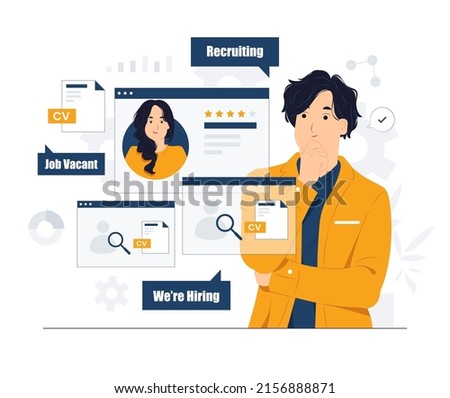 Vector concept illustration Specialists choosing best candidate for job, Profiles of various people with ranking, Company searching new employee, recruitment process flat cartoon style