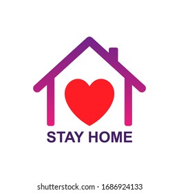 Vector concept illustration Stay Home with house, heart and motivational quote. Coronavirus Covid-19 quarantine. Self isolation icon, Corona virus 2019-ncov pandemic. Safe area. Love home, care symbol