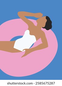 Vector Concept Illustration Summer Fun Woman Sunbathing in Pool