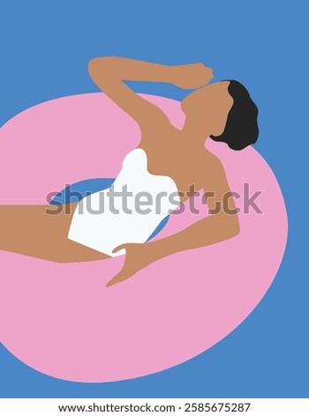 Vector Concept Illustration Summer Fun Woman Sunbathing in Pool