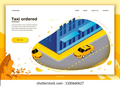 Vector concept illustration -  taxi cab riding for client. Modern bright banner, site template with place for your text.