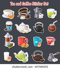 Vector concept illustration of tea and coffee labels. Colorful template for cooking and restaurant menu.
