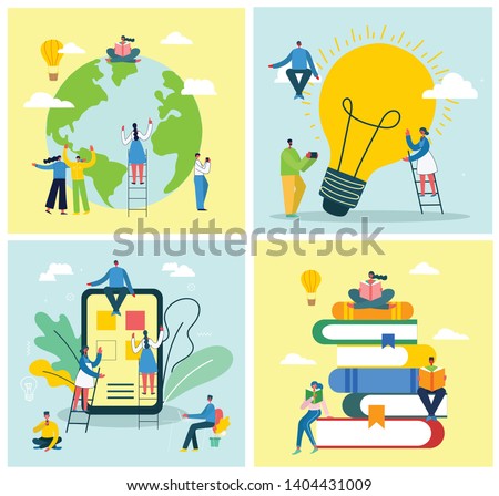 Vector concept illustrations of Read the book, Online education, Big Idea and Earth world day in the flat style.