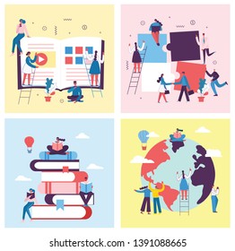 Vector concept illustrations of World Book Day, Online education and Earth world day in the flat style. 