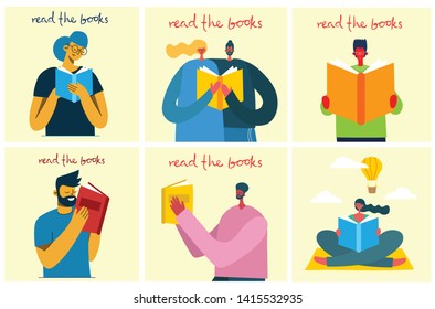 Vector concept illustrations of World Book Day and Book festival in the flat style. People read the book.