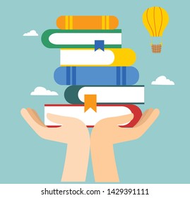 Vector concept illustrations of World Book Day, Reading the books and Book festival in the flat style. Big hands holding books