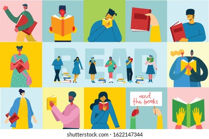 Vector concept illustrations of World Book Day, Reading the books and Book festival in the flat style.