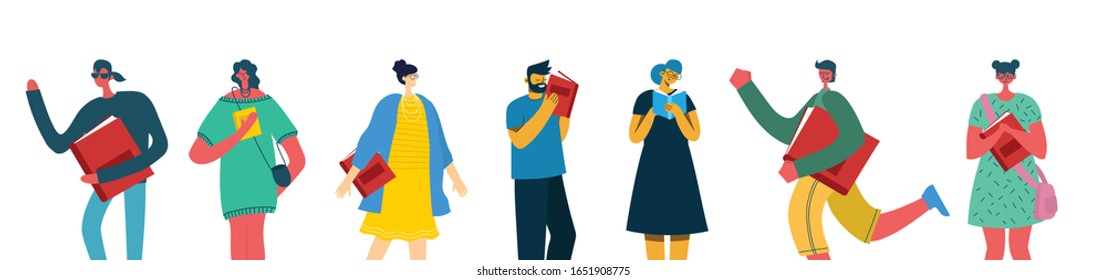 Vector concept illustrations of World Book Day, Reading the books and Book festival in the flat style.