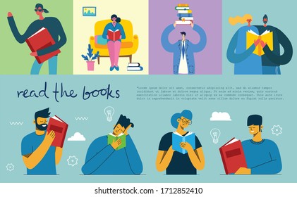 Vector concept illustrations of World Book Day, Reading the books and Book festival in the flat style.