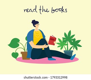 Vector concept illustrations of World Book Day, Reading the books and Book festival in the flat style. Girl sit and read a book in the flat style