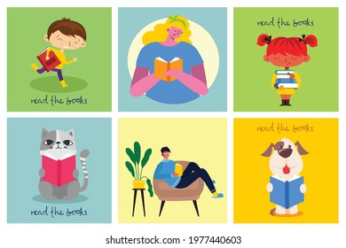 Vector concept illustrations of World Book Day, Reading the books and Book festival in the flat style. People sit, stand and walk and read a book