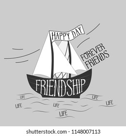 vector concept image representing friendship boat sailing through life