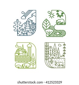 Vector Concept And Infographic Design Elements In Linear Style - Animals In Natural Habitat, The Preservation And Protection Of Nature