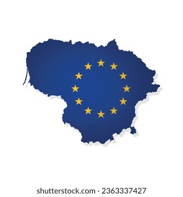 Vector concept with isolated map of member of European Union - Lithuania. Illustration decorated by the EU flag with yellow stars on blue background