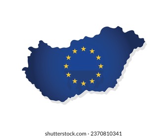 Vector concept with isolated map of member of European Union - Hungary. Modern illustration decorated by the EU flag with yellow stars on blue background