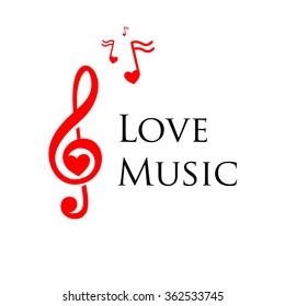 Vector Concept Isolated Musical Logo. Red Treble Cleff Illustration. Melody Icon. Sound Image.