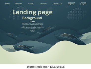 Vector concept of landing page, gradient website and sea sailing boat