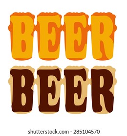 vector concept lettering beer enter in glasses for dark and light beers